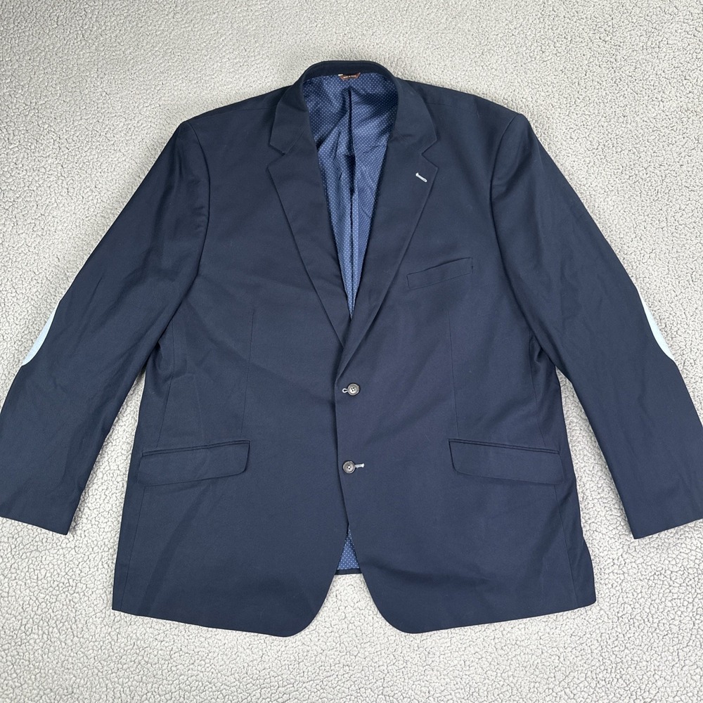 Oak Hill Blazer Men 3XLT 54/56 Tall Blue Elbow Patch Cotton Sport Coat Dual Vent